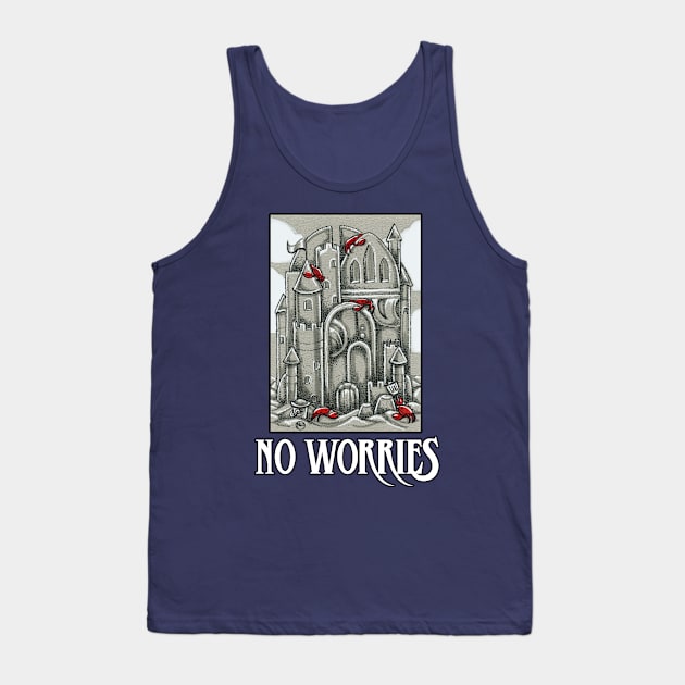 No Worries - Sand Castle - Crabs Tank Top by Nat Ewert Art